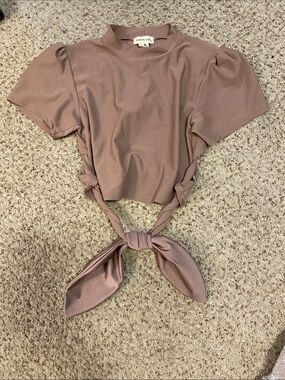 Rose Taupe Tie-Front Crop Top